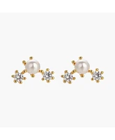 Sterling Silver 18k Gold Plated Dawn Pearl Stud Earrings – Dainty Summer Earrings, Lightweight, Vacation Style, Warm Weather Look