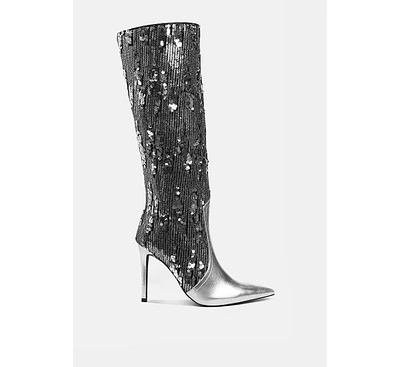 Sitarah Sequin Embellished Stiletto Long Boots