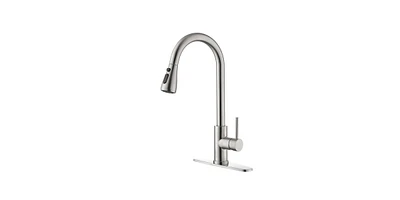 Single Handle Kitchen Sink Faucet – High Arc Design with Pull-Down Sprayer in Brushed Stainless Steel Finish