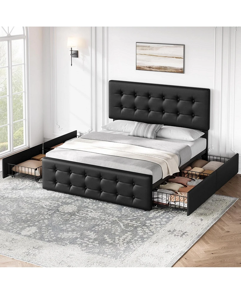 gaomon Queen Bed Frame with Headboard and 4 Storage Drawers