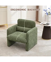 Modern Accent Chair, Chenille Upholstered Single Sofa Chair with Arms and Waist Pillow, Comfy Reading Armchair for Bedroom, Living Room, Office, or Ap