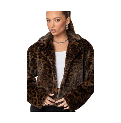 Edikted Womens Lady Leopard Faux Fur Jacket