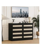 8 Drawer Double Dresser For Bedroom, Rattan Chest Of Dressers