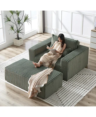 75-Inch Corduroy Sponge Sofa Lounge Chair with Removable footrest,No Assembly Required,Fluffy Modern Sleeper Chair for Indoor Living Room Bedroom