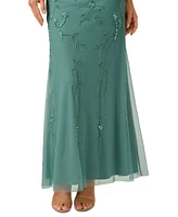 Adrianna Papell Women's Boat-Neck Short-Sleeve Beaded Blouson Gown