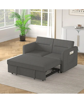Loveseats Sofa Bed with Pull-out Bed,Adjsutable Back and Two Arm Pocket-Dark grey(54.5"x33"x31.5")