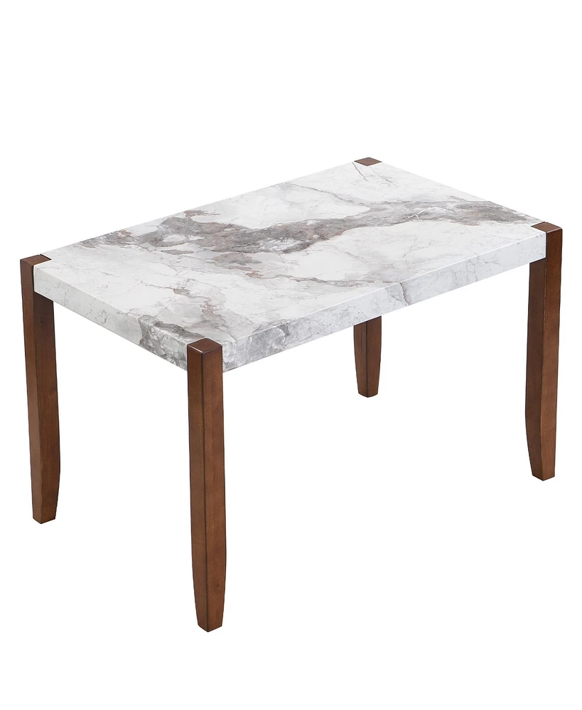 5-Piece Modern Dining Furniture Set, 4-Person Space-Saving Dinette for Kitchen, 46" Faux Marble Style Table and 4 Upholstered Chairs with Solid R