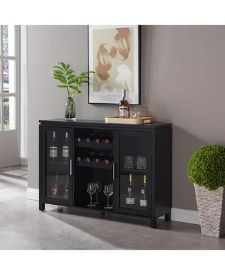 Kings Brand Furniture Neiman Buffet Sideboard Wood Wine Rack Cabinet Table with 2 Shelf to Hold 8 Bottles