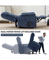 Chenille Dual Motor Infinite Position Up to 350 Lbs Power Lift Recliner Chair with Power-Remote