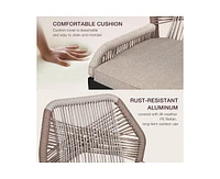 gaomon Woven Outdoor Counter Height Bar Stools Chairs Set of 2, Rattan Garden Counter Stools with Aluminum Frame, Modern Barstool with Backrest for Ki