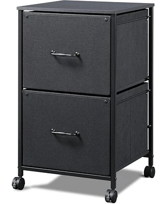 2 Drawer Mobile File Cabinet, Rolling Printer Stand, Fabric Vertical Filing Cabinet fits A4 or Letter Size for Home Office