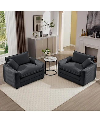 Streamdale Furniture Luxurious and Sophisticated Deep Seated Sofa Set with Two Single Chairs in Grey Corduroy Fabric, Suitable for Bedroom and Office