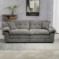 84" Chenille Recliner Sofa Small Sofa Loveseat Deep Seat Sofa Couch with 2 Throw Pillows & Memory Foam for Living Room Apartment Office Lounge-Gr