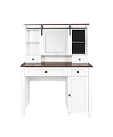 Farmhouse Makeup Vanity with Mirror and Lights,41.73" Wide Vanity Desk, Vanity Table with 4 Drawers and 1 Cabinet,3 Color Modes, Dressing Table f
