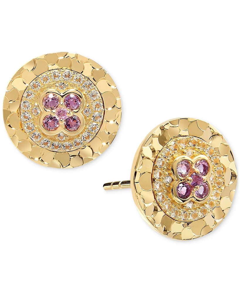 Amethyst (1/8 ct. t.w.) & White Topaz (1/6 Textured Frame Halo Stud Earrings 14k Gold-Plated Sterling Silver (Also available Blue Topa