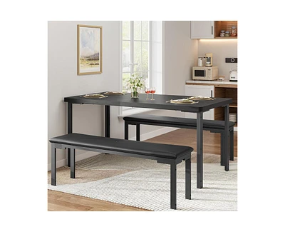 gaomon Kitchen Table and 2 Dining Benches Set, 3 Piece Dining Table Set for 4, Space-Saving Dinette for Kitchen, Dining Room