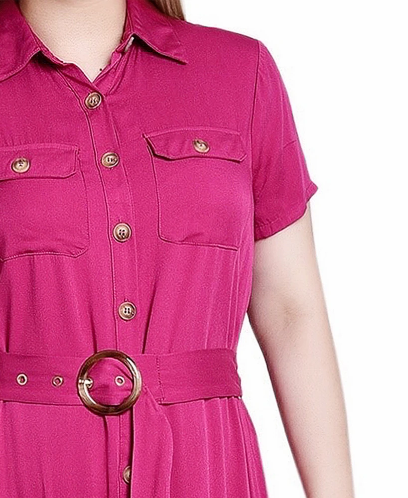 Ny Collection Petite Short Sleeve Midi Twill Dress