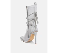 Dacia Rhinestones Strap Satin Calf Boots