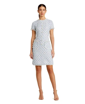 Mac Duggal Women's Floral Buttons and Pearl Detailing Boucle Shift Dress