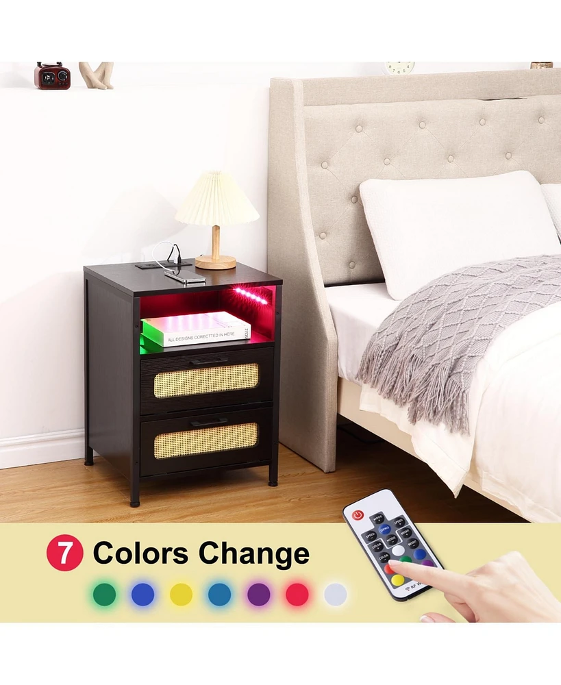 gaomon Nightstand with Charging Station and Led Light