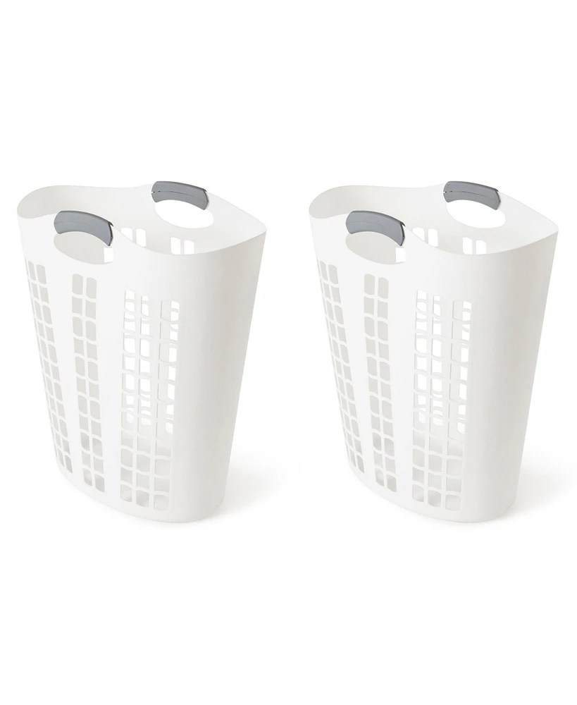 Gracious Living Easy Carry Flex 87 L Plastic Laundry Hamper, White (2 Pack)