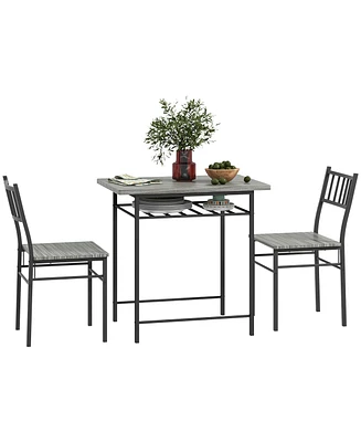 Homcom 3-Piece Small Dining Table Set with Built-in Storage Rack,