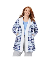 Dreams & Co. Plus Sherpa Lined Collar Microfleece Bed Jacket