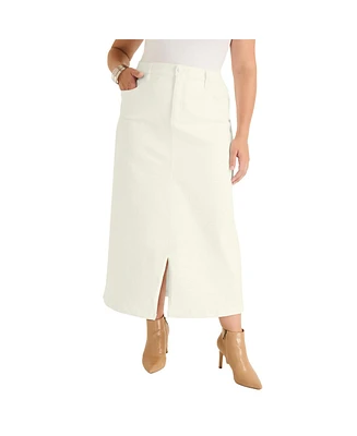 June + Vie Women's Plus Front-Slit Denim Midi Skirt