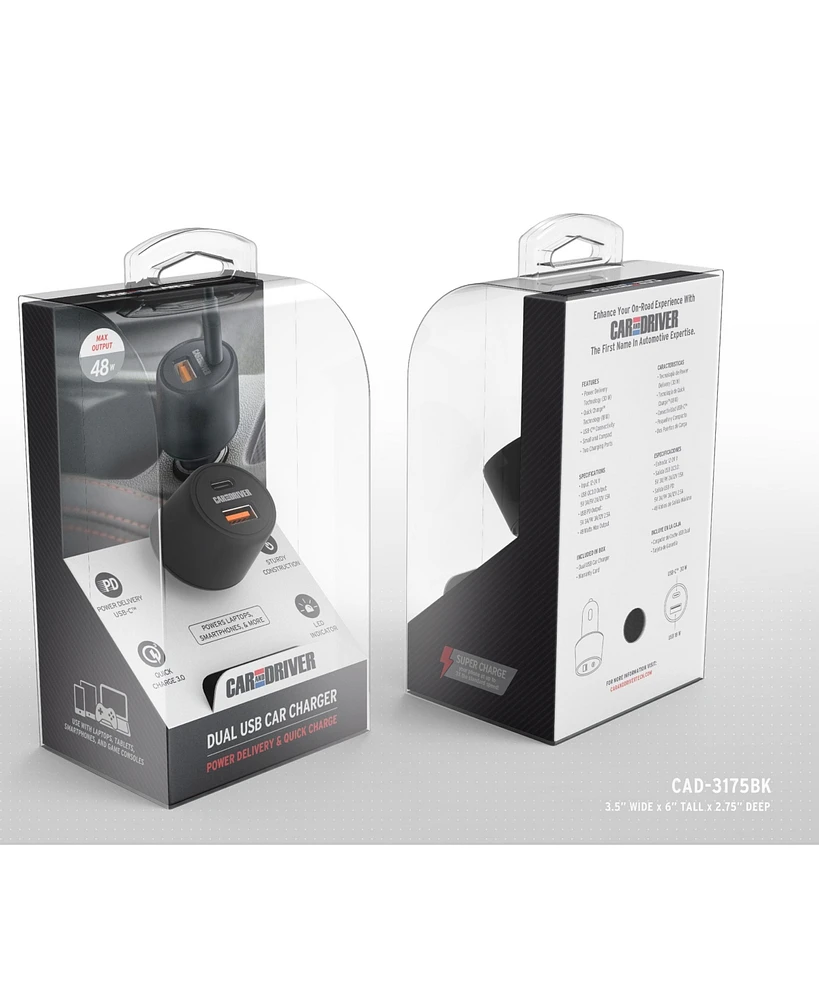 2-Port Car Charger, 48W High-Speed Usb-c and Usb-a for 12V Sockets
