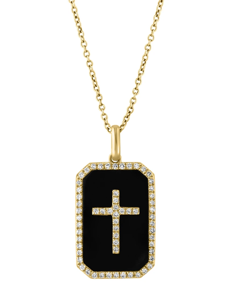 Effy Onyx & Diamond (1/4 ct. t.w.) Cross Dog Tag 18" Pendant Necklace in 14k Gold