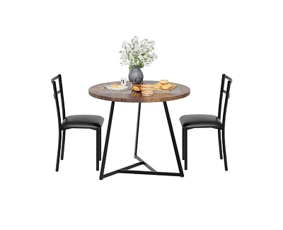 Round Dining Table Set for 2,Kitchen Chairs of 2, Small Room with 2 Upholstered Chairs, Dinette Place,Apartment,