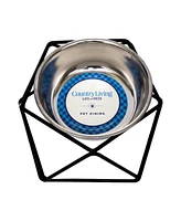 Country Living Elevated Stainless Steel Bowl, Modern Artisan Geometric Design, Single Pet Feeder