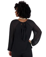 Kasper Women's V-Neck Raglan-Long-Sleeve Blouse Regular & Plus