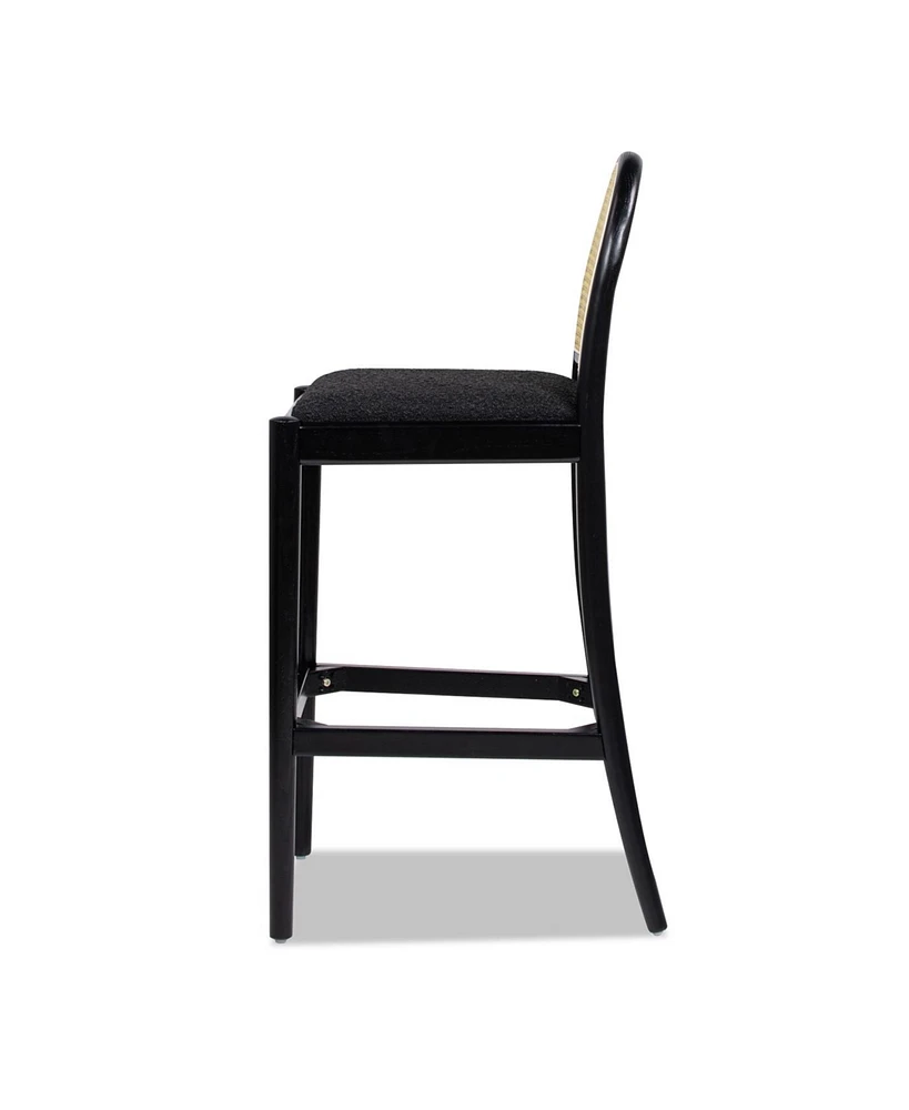 30.5" Curved Back Rattan Bar Stool, Set of 2,Upholstered Chairs Ivory White Fabric-The Pop Home