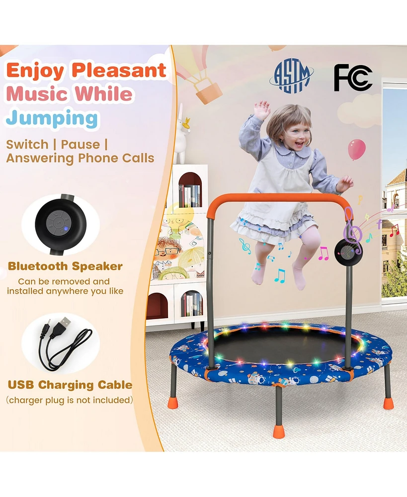 Gymax 36'' Mini Toddler Trampoline w/ Led Bluetooth Speaker Detachable Handle Kids Gifts