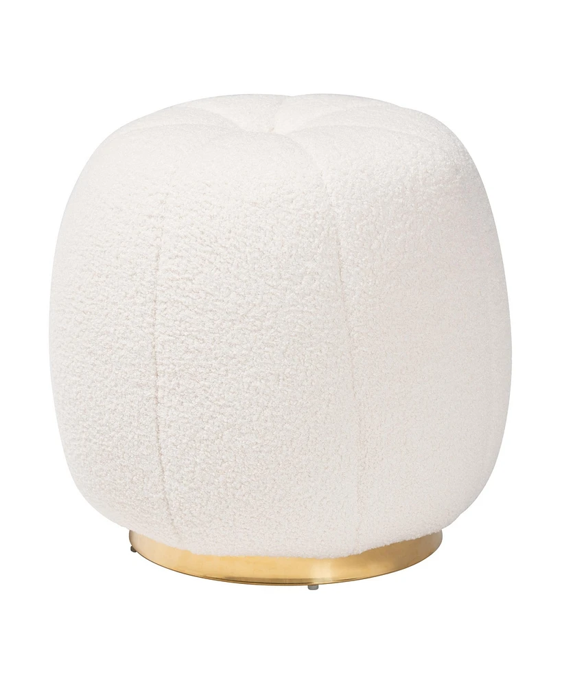Baxton Studio Raelynn Modern and Contemporary Ivory Boucle Upholstered and Gold Metal Ottoman