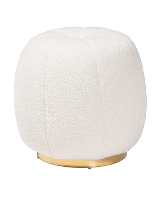 Baxton Studio Raelynn Modern and Contemporary Ivory Boucle Upholstered and Gold Metal Ottoman