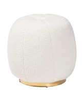 Baxton Studio Raelynn Modern and Contemporary Ivory Boucle Upholstered and Gold Metal Ottoman