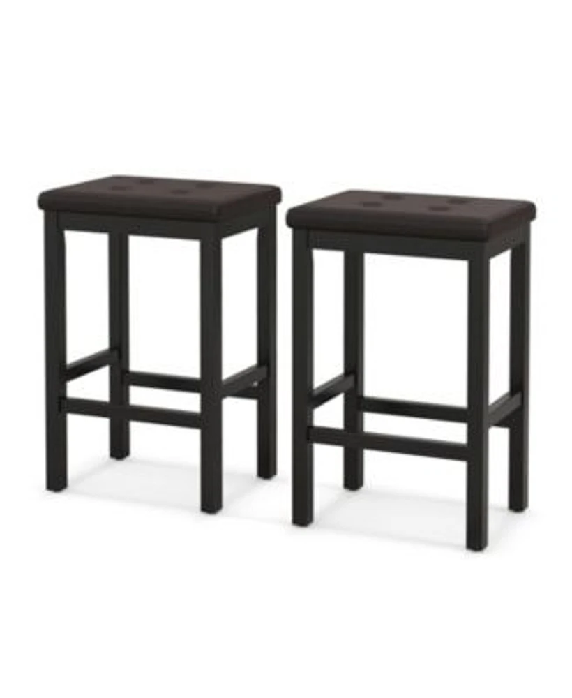 Gouun 24 Inch Bar Stools With Padded Seat Footrest Rubber Wood Frame