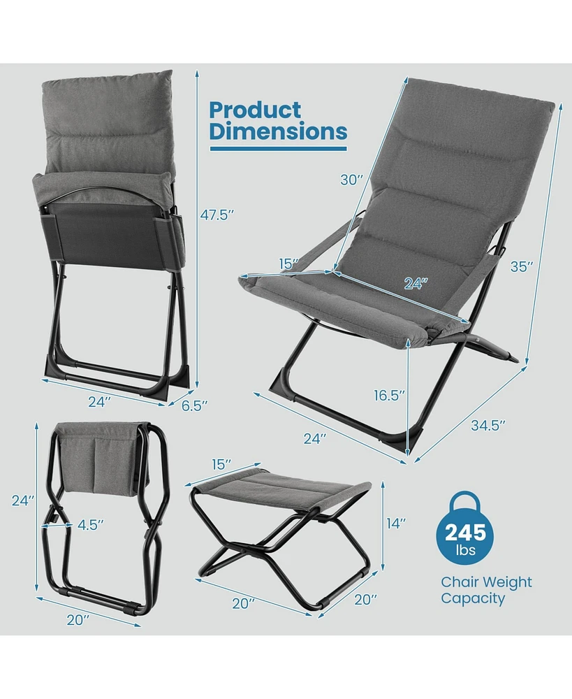 Gouun Patio Folding Sling Chair with Ottoman Footrest and Removable Cushion