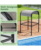 Gouun Set of Patio Metal Bar Stools with Curved Fabric Seat-Set of