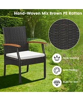 7 Pieces Outdoor Wicker Chair and Dining Table Set-Wood Handrail