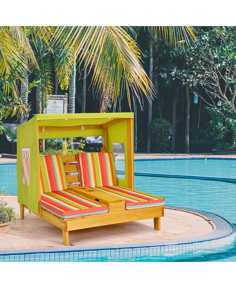 Gouun Kids Patio Lounge Chair with Cup Holders and Awning