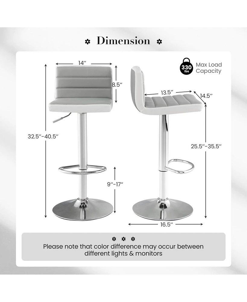 Gouun Set of 2 Adjustable Heights Barstool with Pu Leather