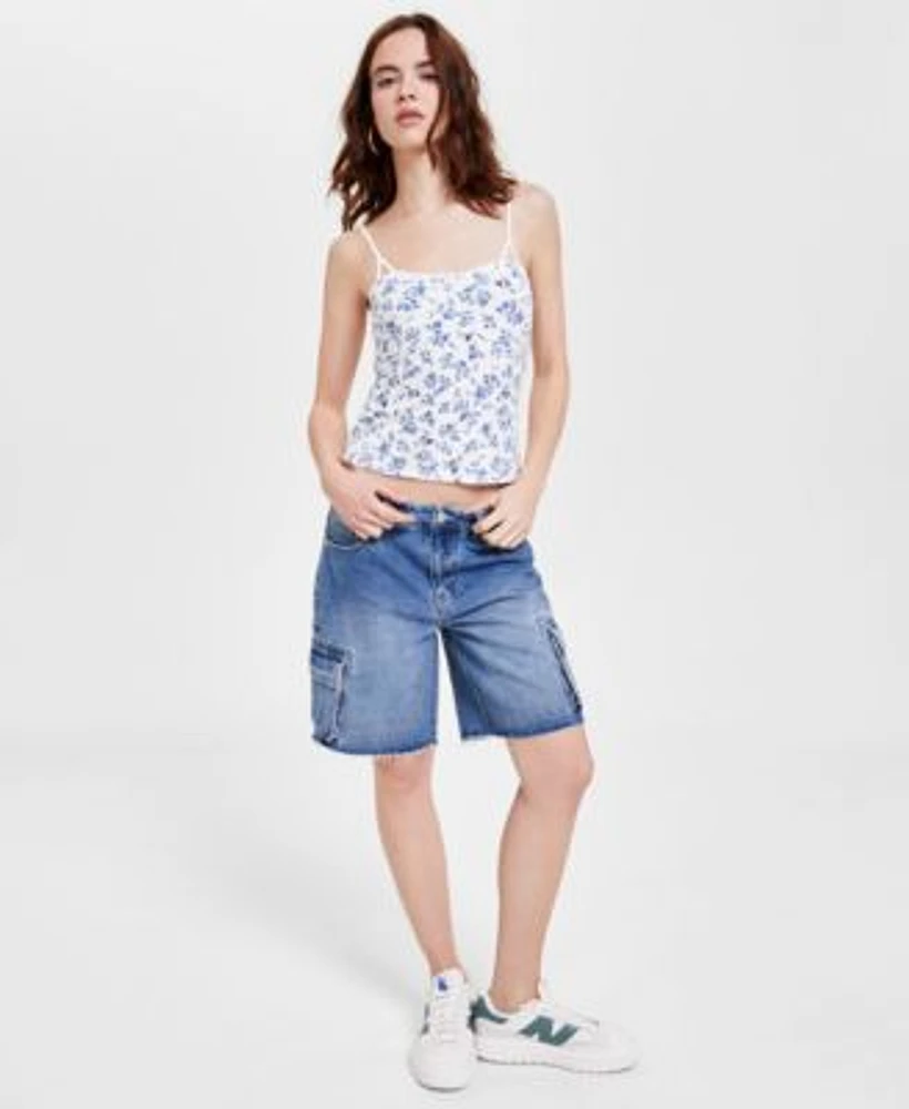 Juniors Ditsy Print Camisole Top Indigo Rein Cargo Denim Jorts
