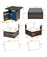 7 Pieces Patio Furniture Set with 28 Inches 50000 Btu Propane Gas Fire Pit Table