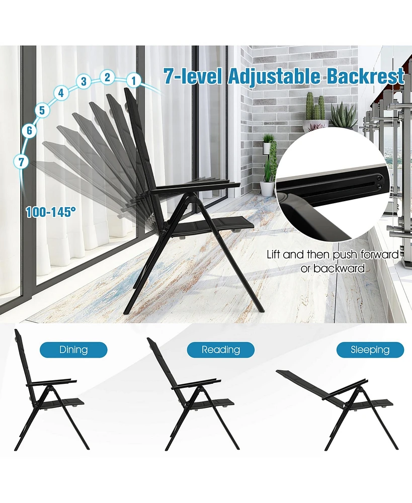 Gymax Set of 2 Patio Folding Chairs Lightweight Outdoor Dining Chairs w/ Padded Seat