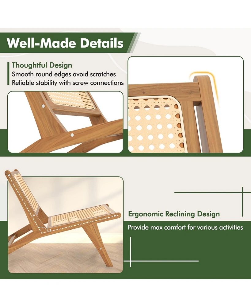 Gouun Teak Wooden Chair with Handwoven Rattan Seat and Backrest