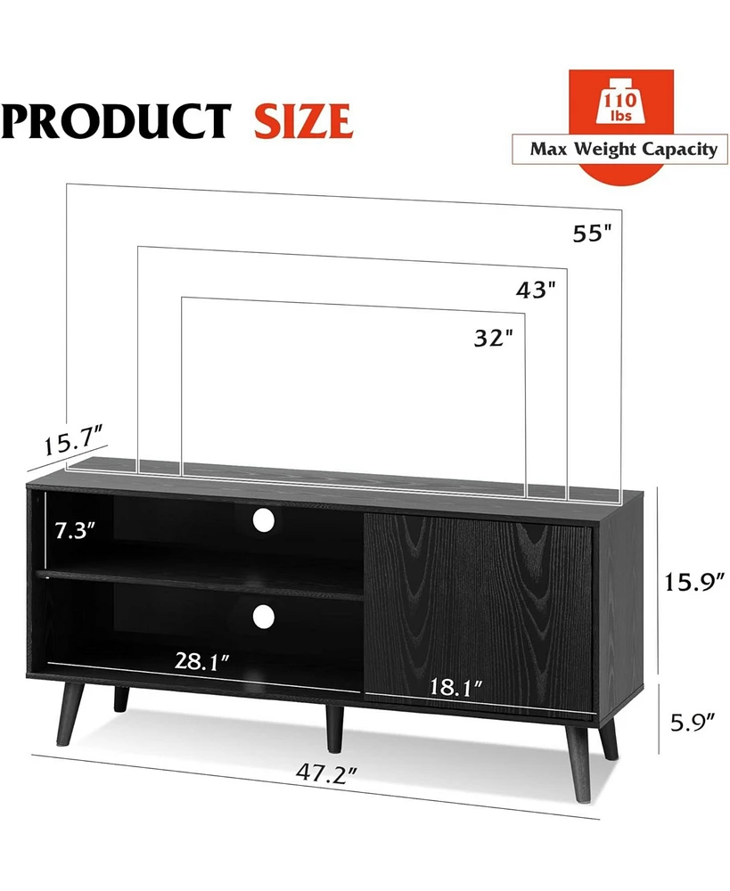 Wlive Mid-Century Modern Tv Stand for 55" Tv Entertainment Center with Storage Open Shelves Tv Console for Living Room and Bedroom