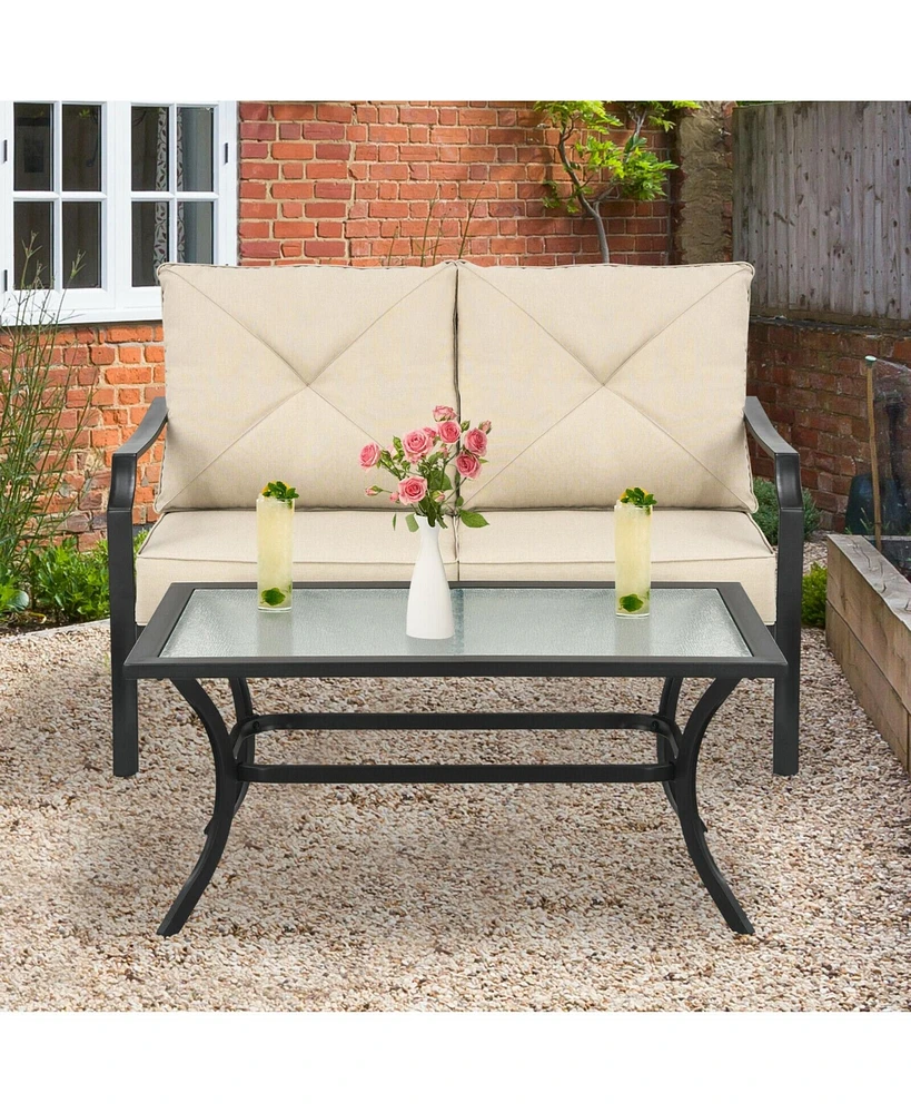 Gouun 2 Pieces Patio Outdoor Cushioned Sofa Bench with Table